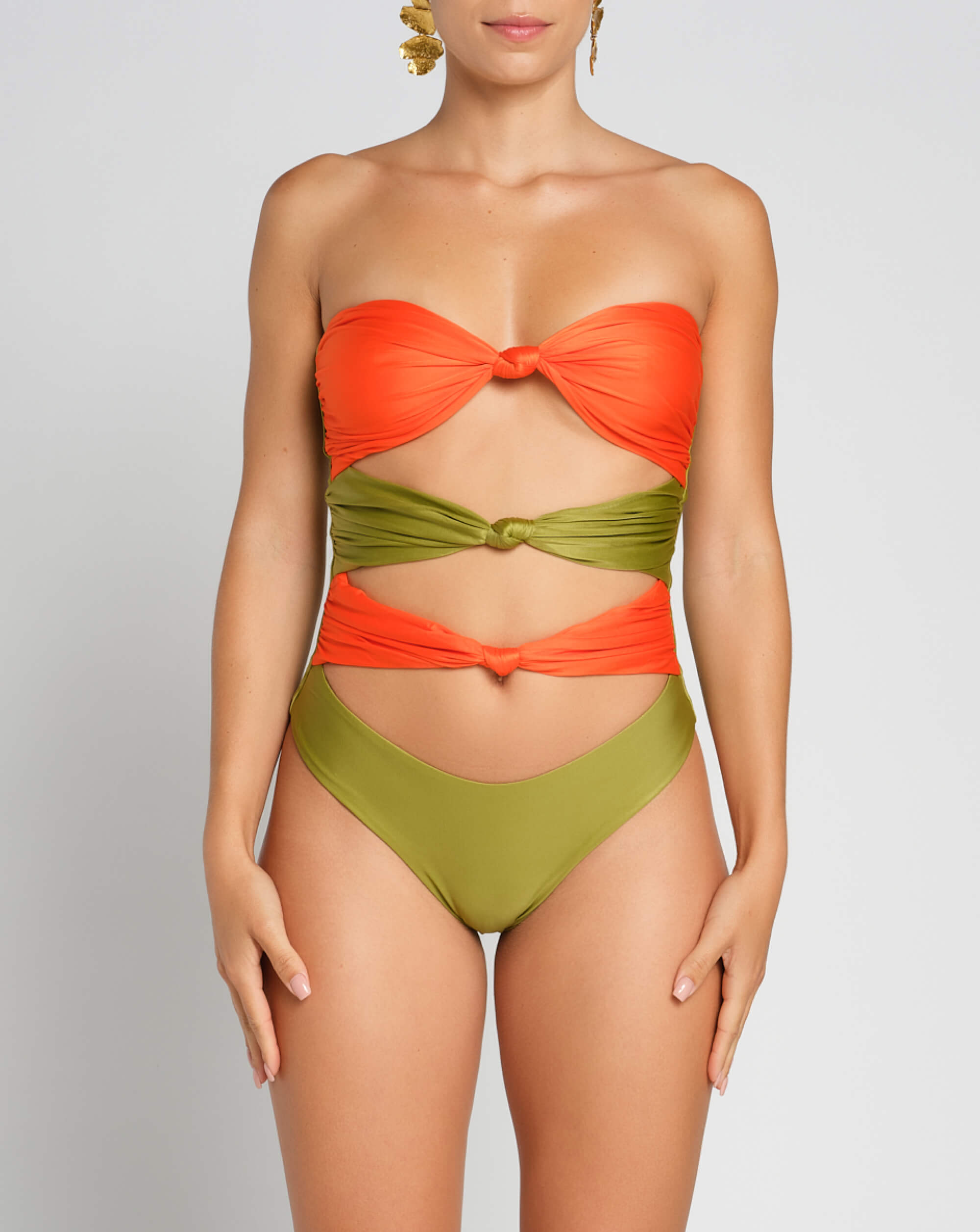 Copacabana One Piece Swimsuit - Vibrant Orange/Green Pistache